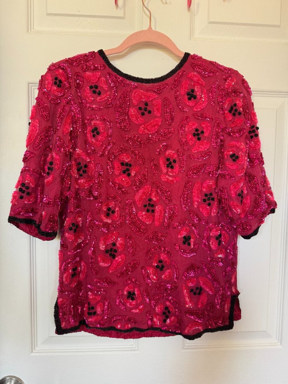 Vintage Chance Encounters Sequin Pink Silk Blouse Size M